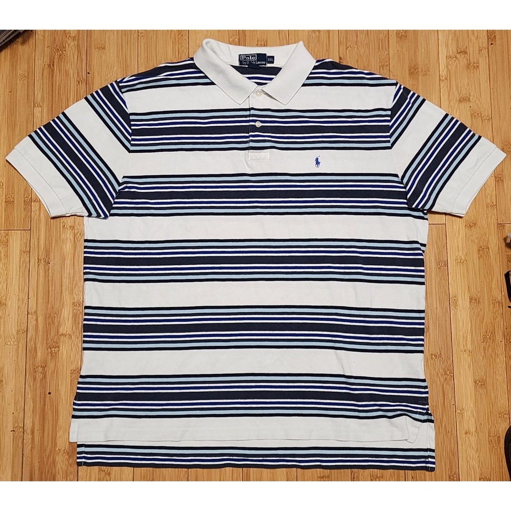 Vintage Polo Ralph Lauren Shirt Mens XXL Blue White Stripes Rugby Preppy College